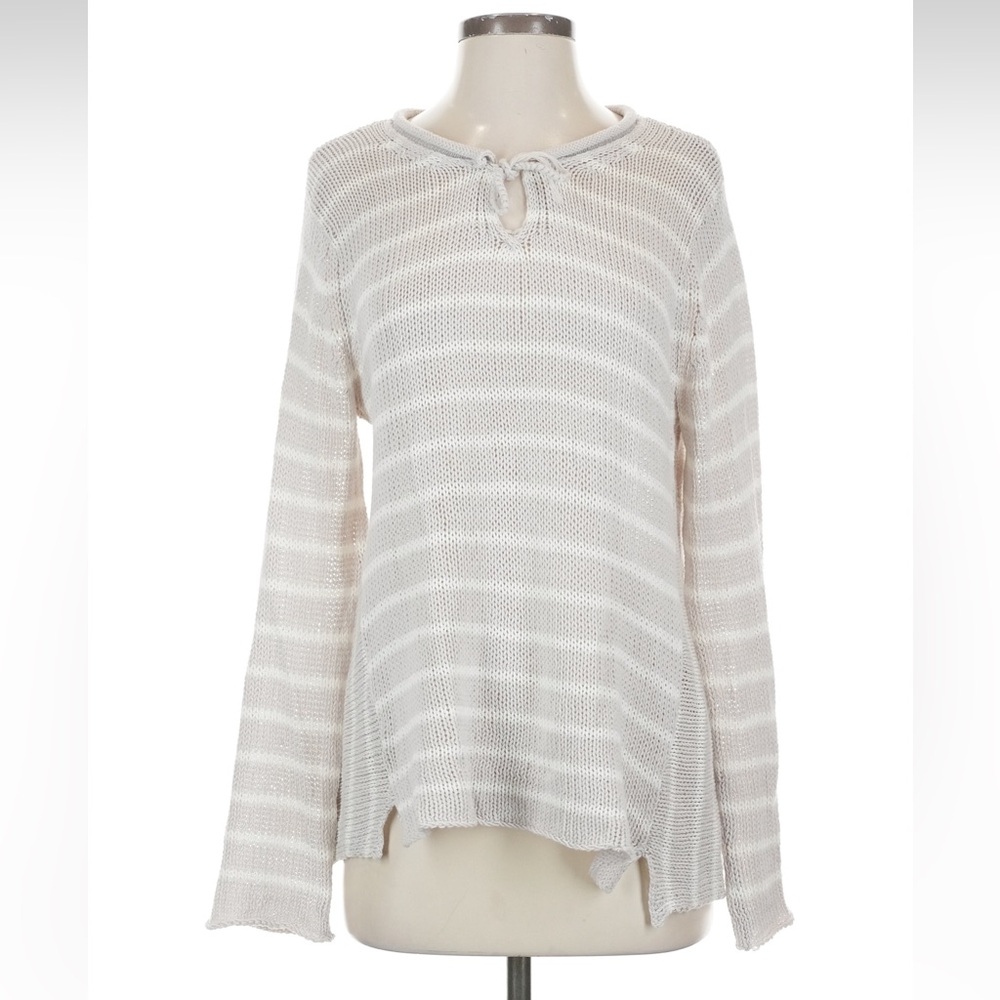 Wooden Ships Cream and White Striped Lightweight Knit Sweater
